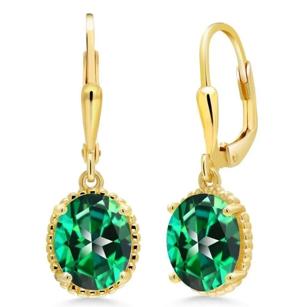 18K Yellow Gold 925 with 4.00 Cttw Rainforest Topaz Oval Leverback Hook Earrings
